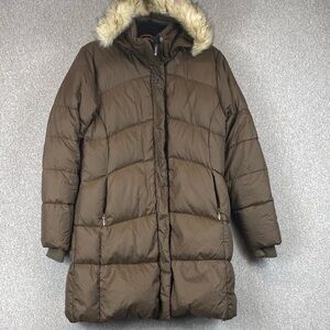 Lole down filled puffer coat size 8 hooded long brown winter essentials